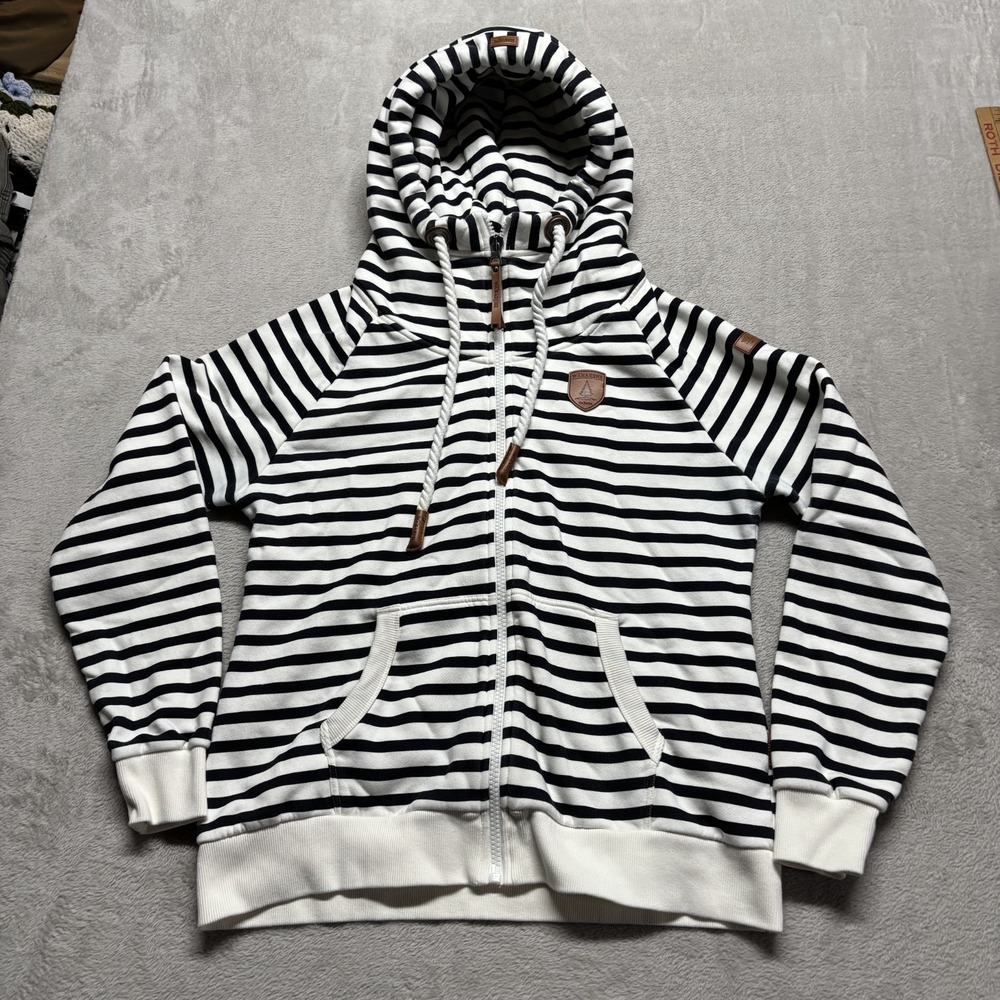Wanakome Black and White Striped Zip Hoodie thick and cozy!